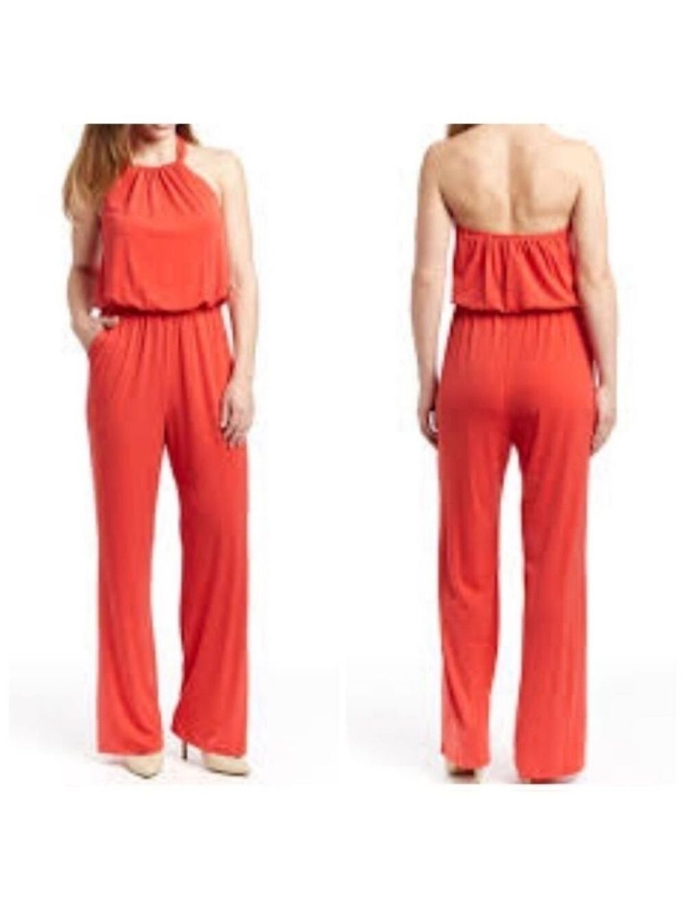 NWT Jessica Simpson Red Halter Neck Blouson Jumpsuit